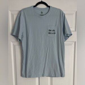 Duck Head Men's Sky Blue Short Sleeve T-Shirt Chest Pocket Graphic Logo Back , M